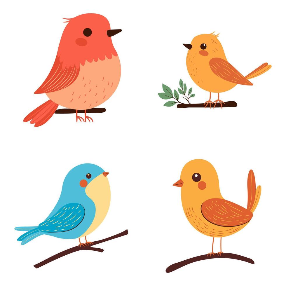 Collection of Colorful Cute Funny Bird Animal on Tree Branch vector
