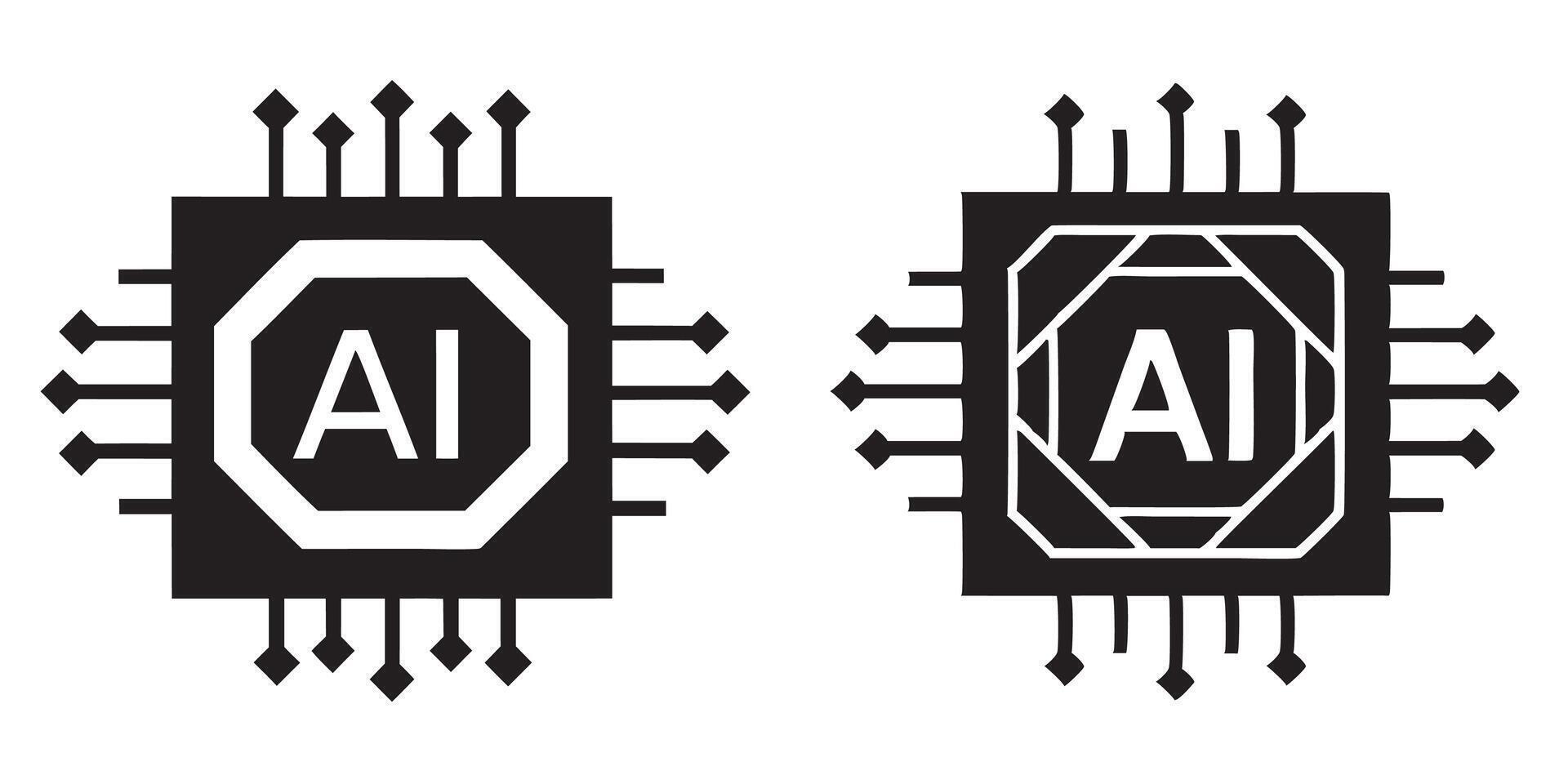 AI Chip and Technology Icons Set vector