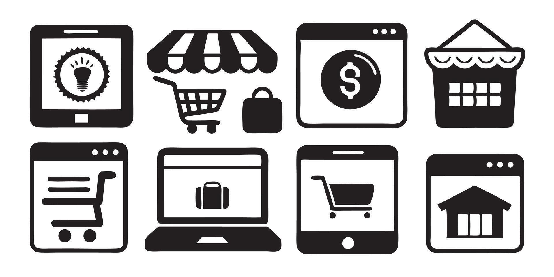 Online Shopping and E-Commerce Icons Set vector