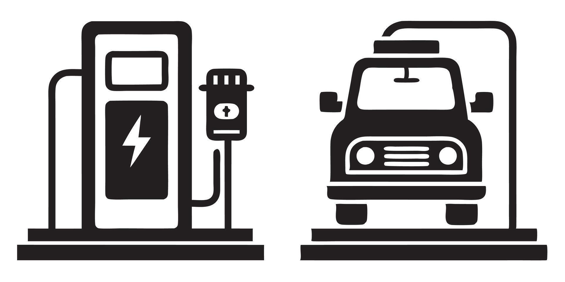 Electric Car Charger Station Icons Set vector