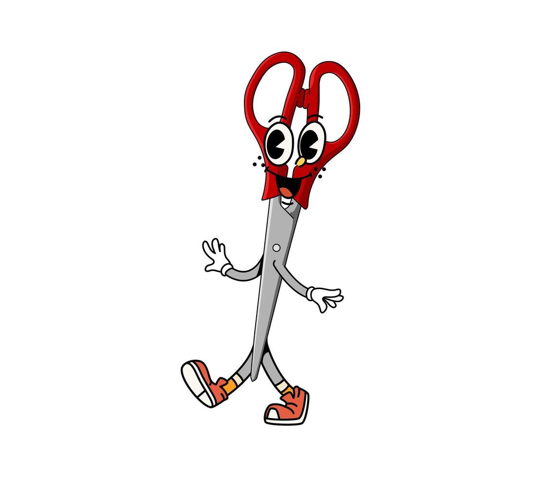 Cartoon groovy school scissors exudes retro vibes vector