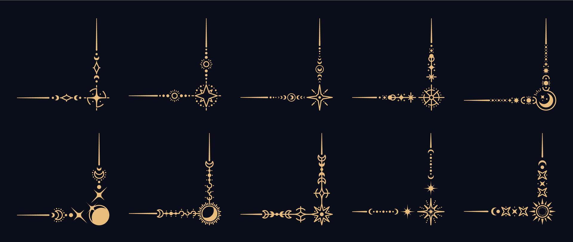 Magic celestial border corners frames set vector