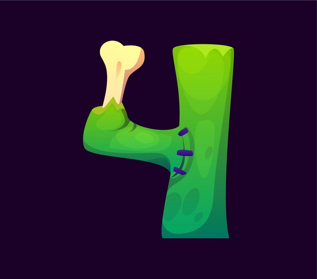 Number four Halloween font as green zombie b vector