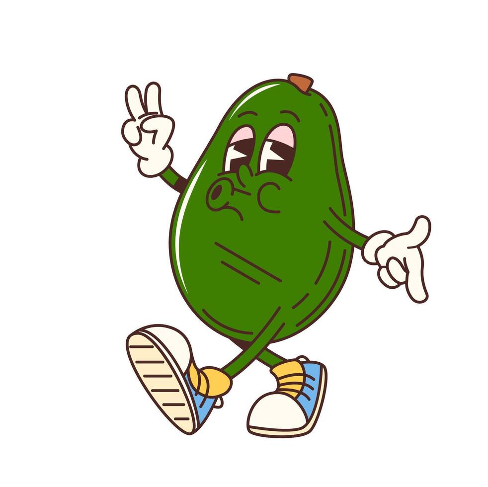 Cartoon groovy avocado vegetable character vector