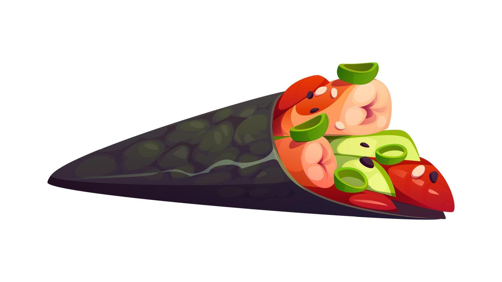 Temaki cartoon Japanese sushi, hand roll c vector
