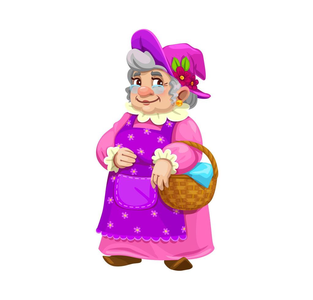Cartoon gnome grandmother character with basket vector