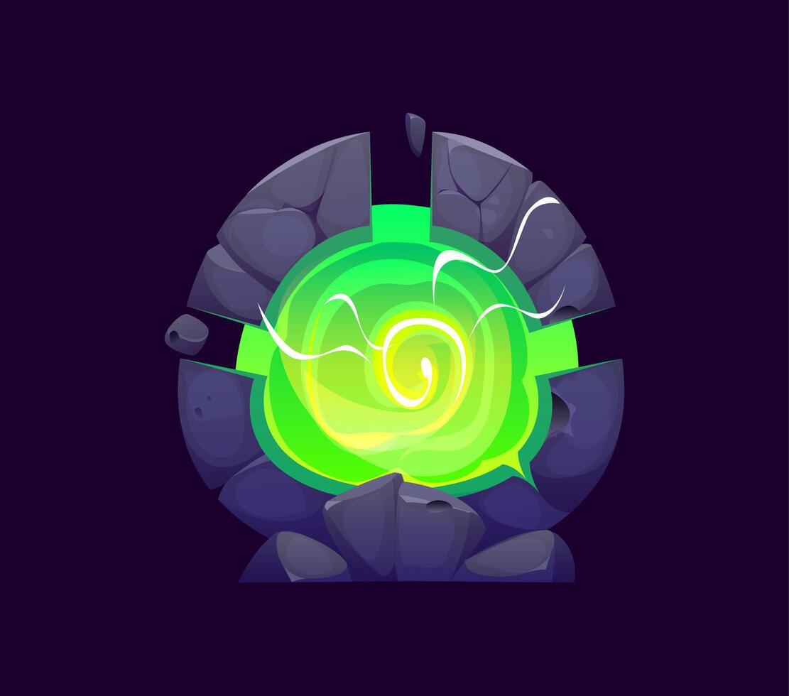 Fantasy game magic portal door, glow green doorway vector