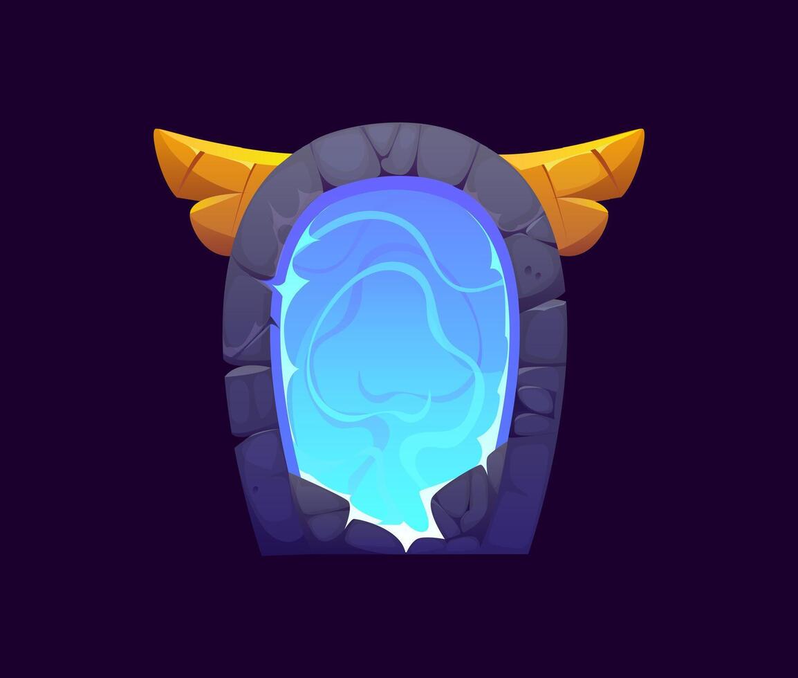 Fantasy game magic portal door with golden wings vector
