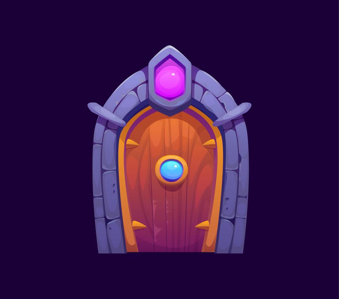 Fantasy magic portal gate door with purple crystal vector