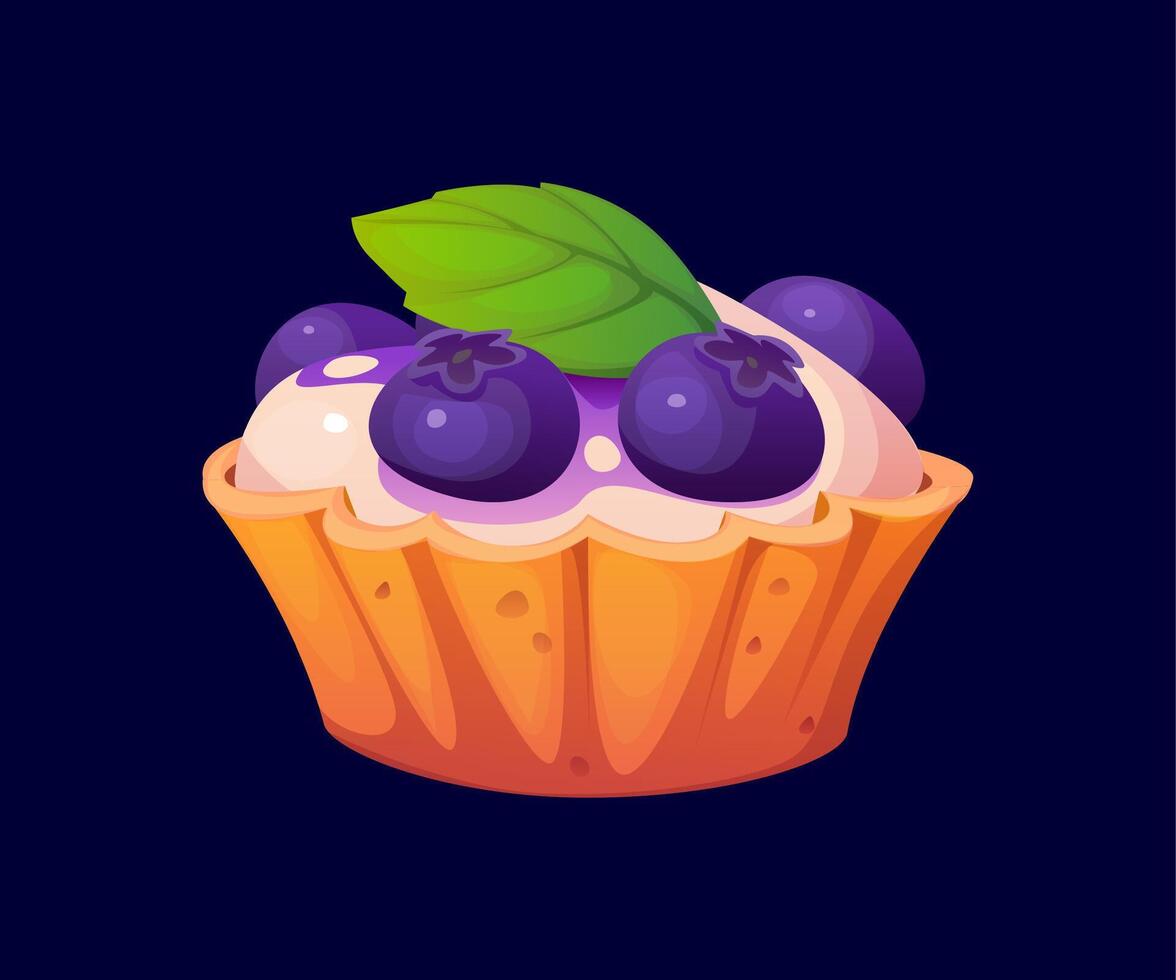 Cartoon blueberry tart confectionery, sweet pastry vector