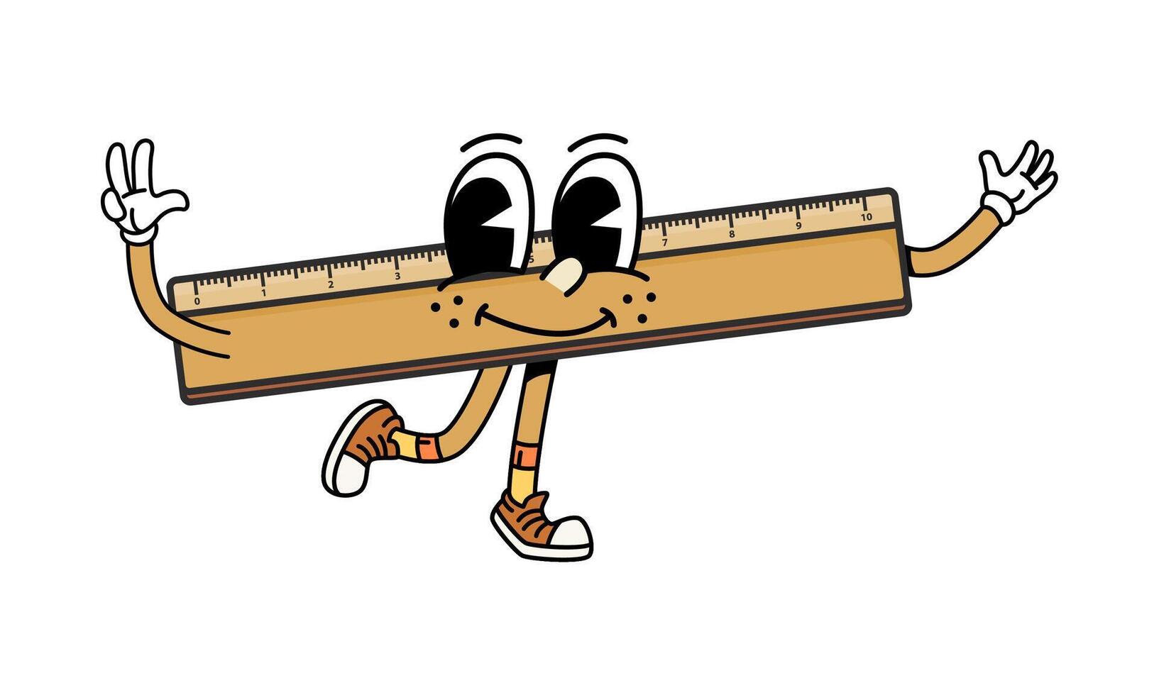 Cartoon groovy school ruler character vector