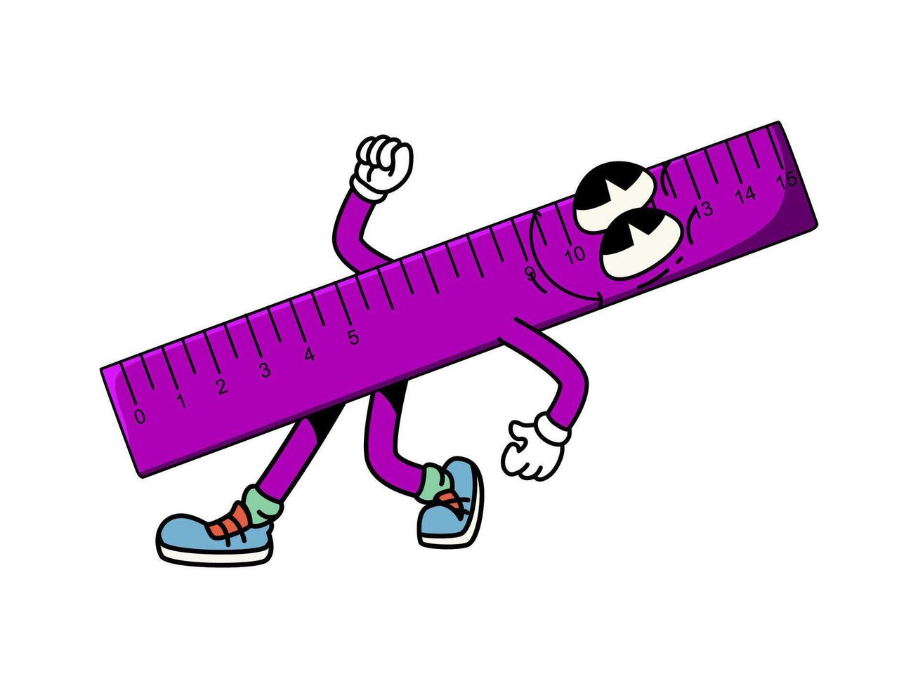 Cartoon groovy school ruler stationery character vector