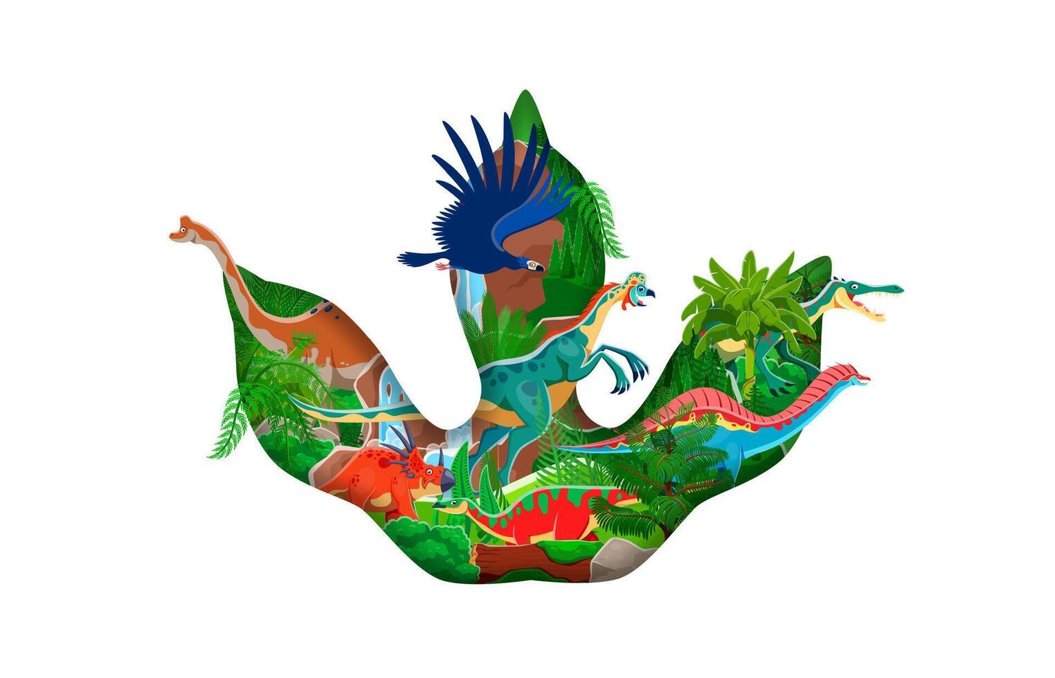 Prehistoric dinosaur footprint paper cut banner vector