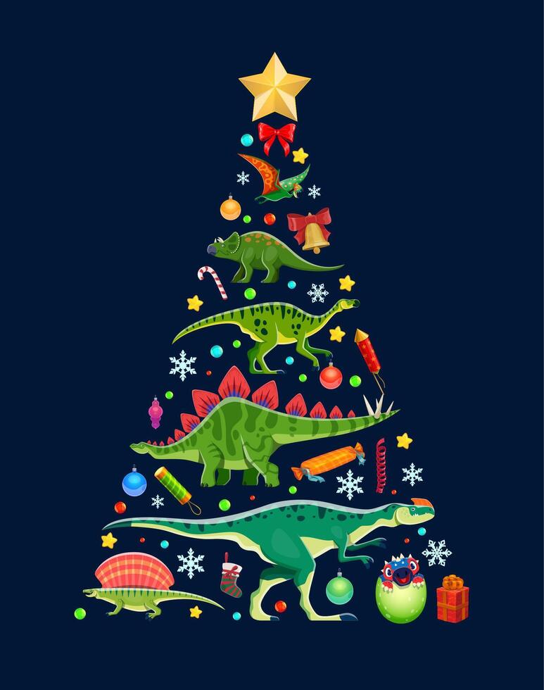 Christmas dinosaurs tree decorated with dino vector