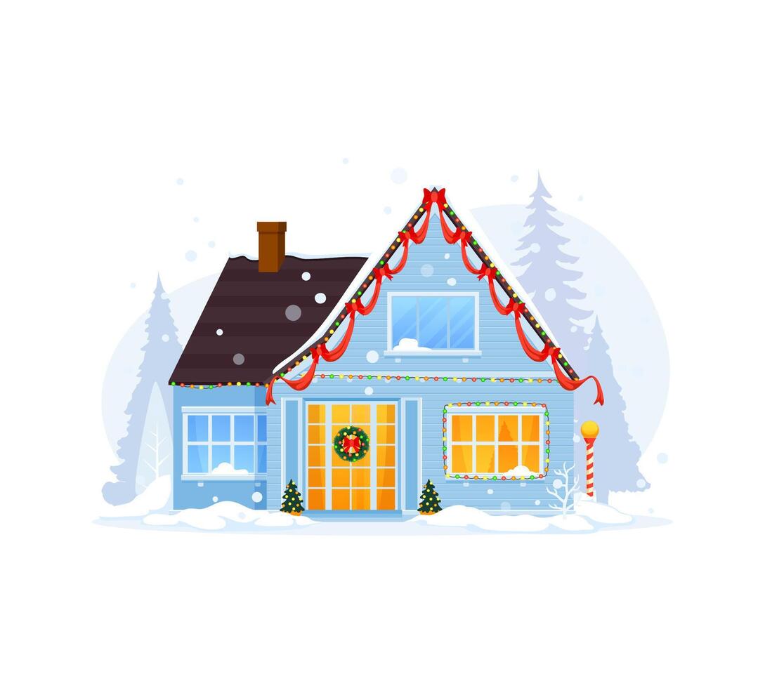 Isolated Christmas winter house exterior, facade vector