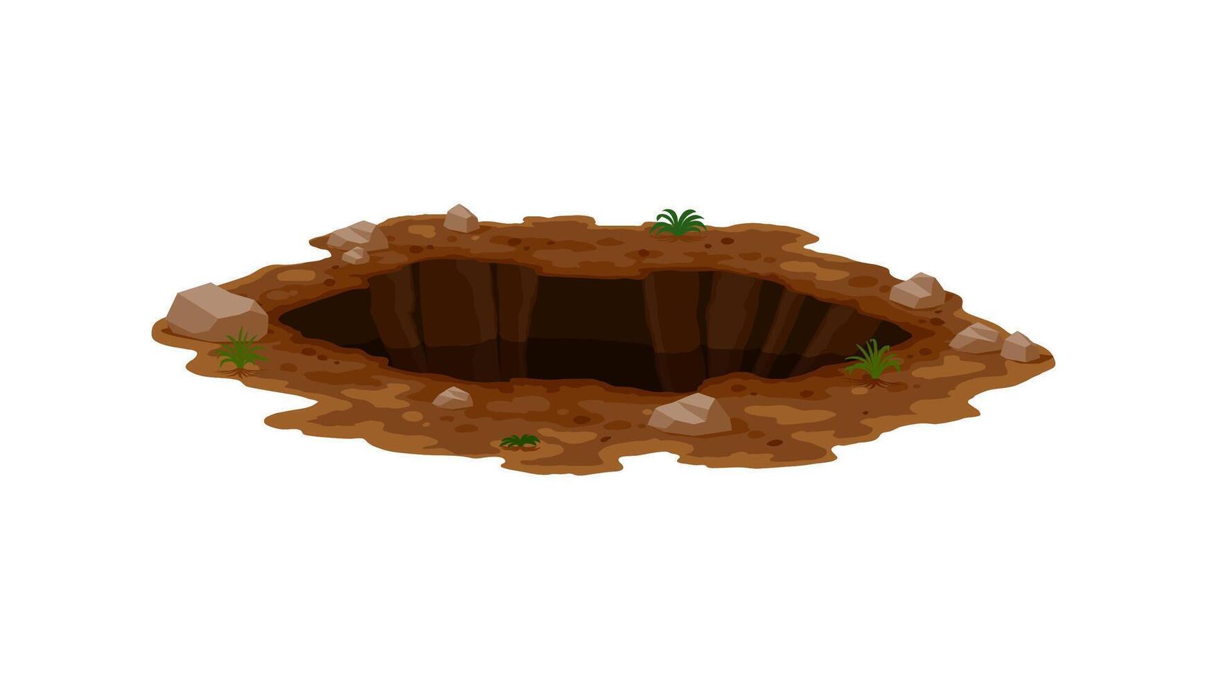 Dirty pit and burrow in garden, farm or forest vector
