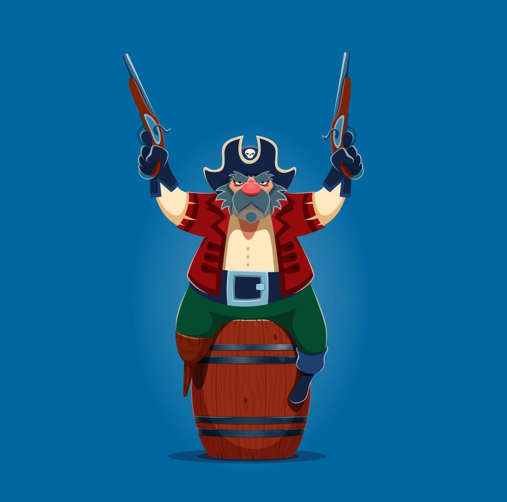 Cartoon old pirate or corsair character on barrel vector