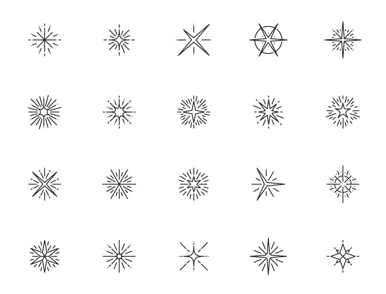 Christmas twinkle sparkles, star starburst icons vector