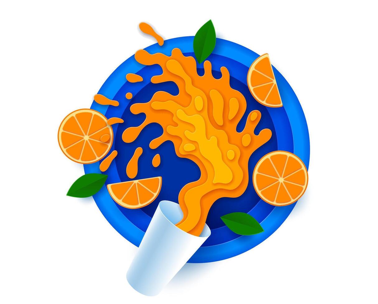 Paper cut orange juice or smoothie flow splash vector