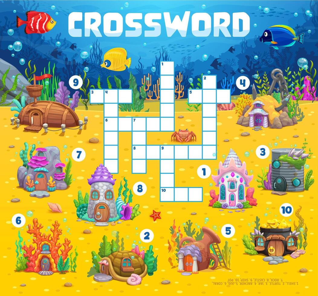 Crossword quiz game grid with underwater houses vector