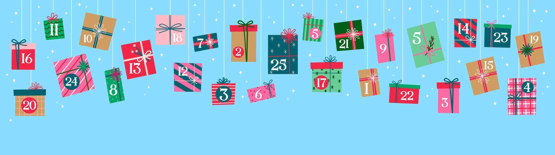 Christmas advent calendar with holiday gifts boxes vector