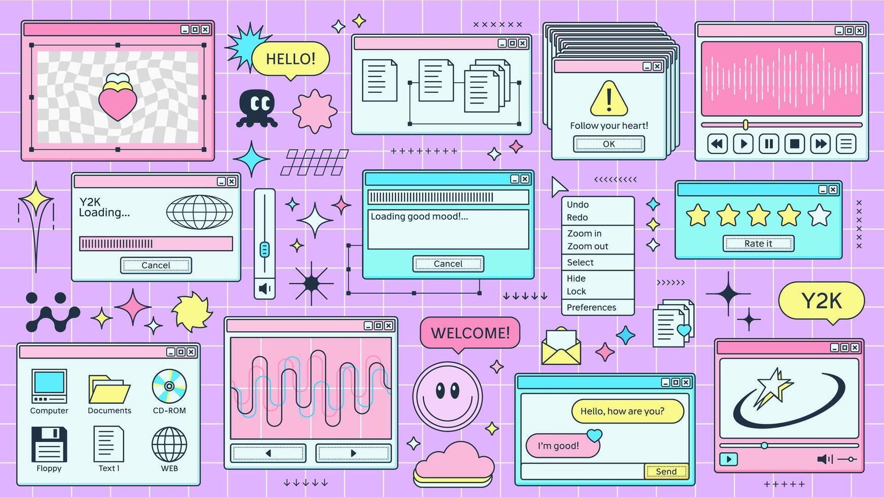 Y2K retro browser windows page, computer interface vector