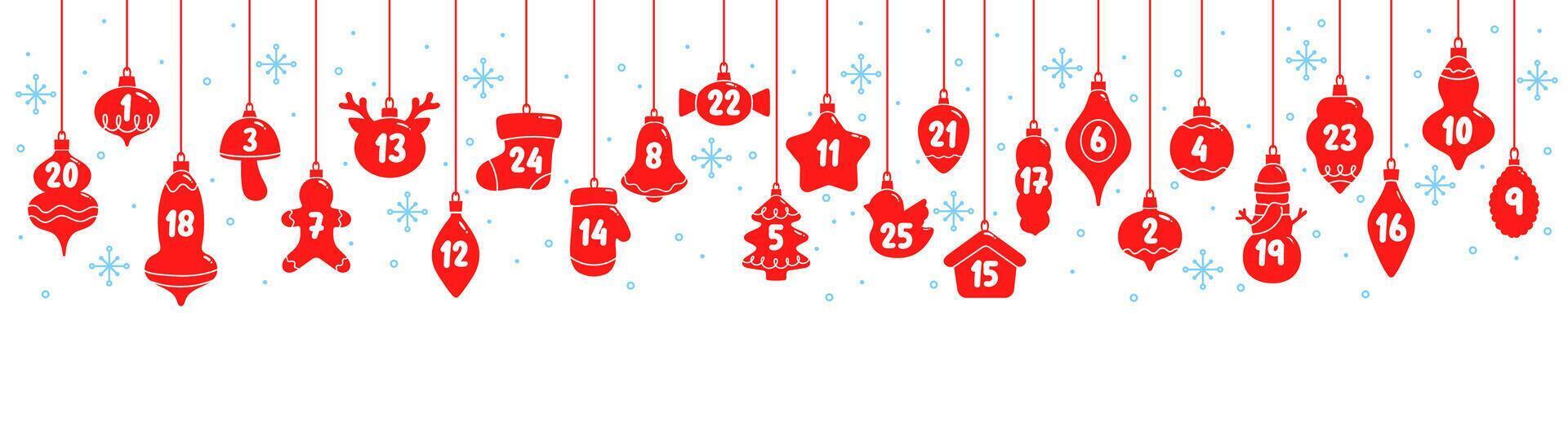 Christmas advent calendar holiday baubles garland vector