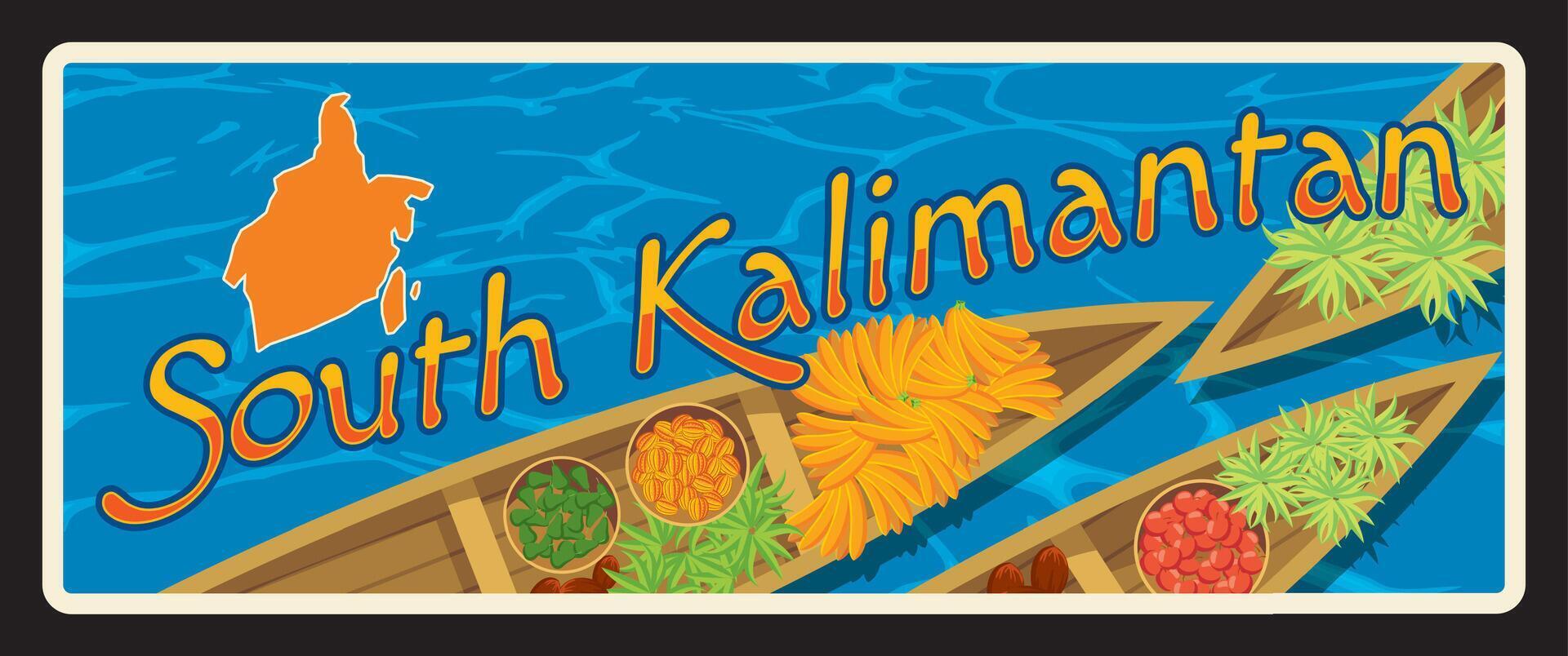 South Kalimantan Indonesia retro travel plate vector