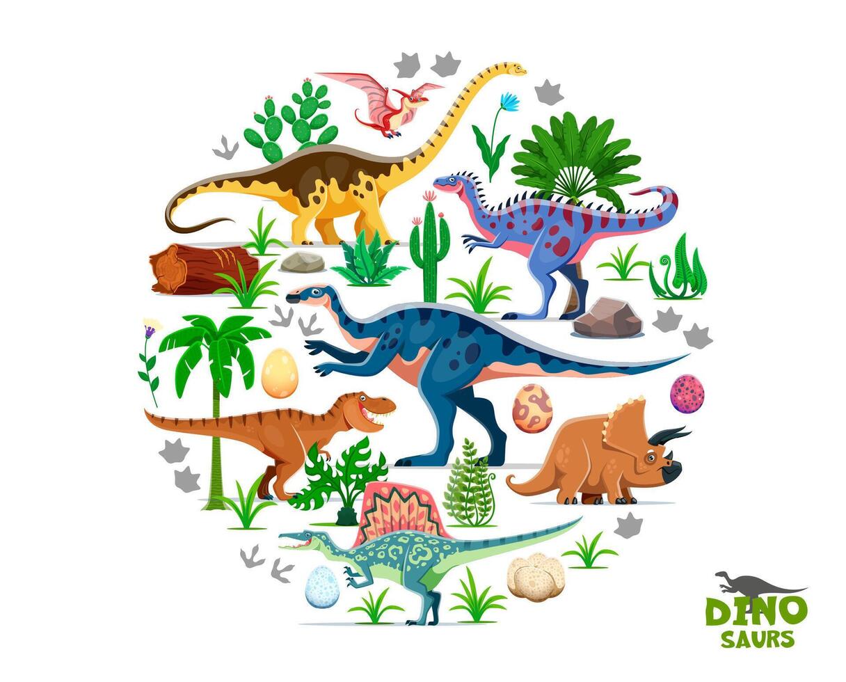 Prehistoric dinosaurs and dino eggs, Jurassic era vector