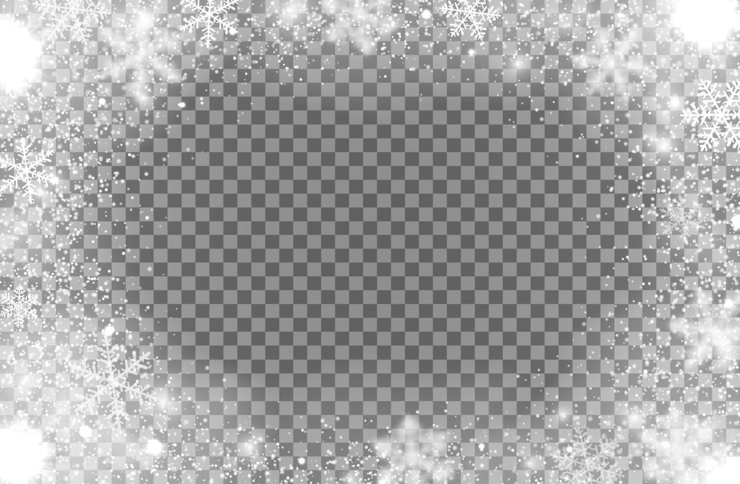 Realistic snowflakes, Christmas snow frost frame vector