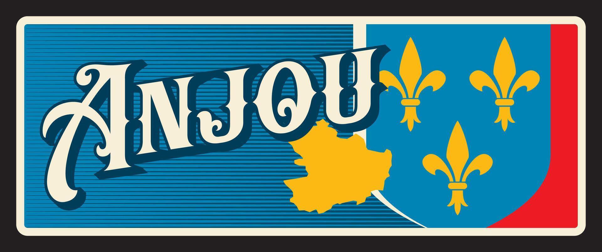 Anjou French commune, old travel plate vector