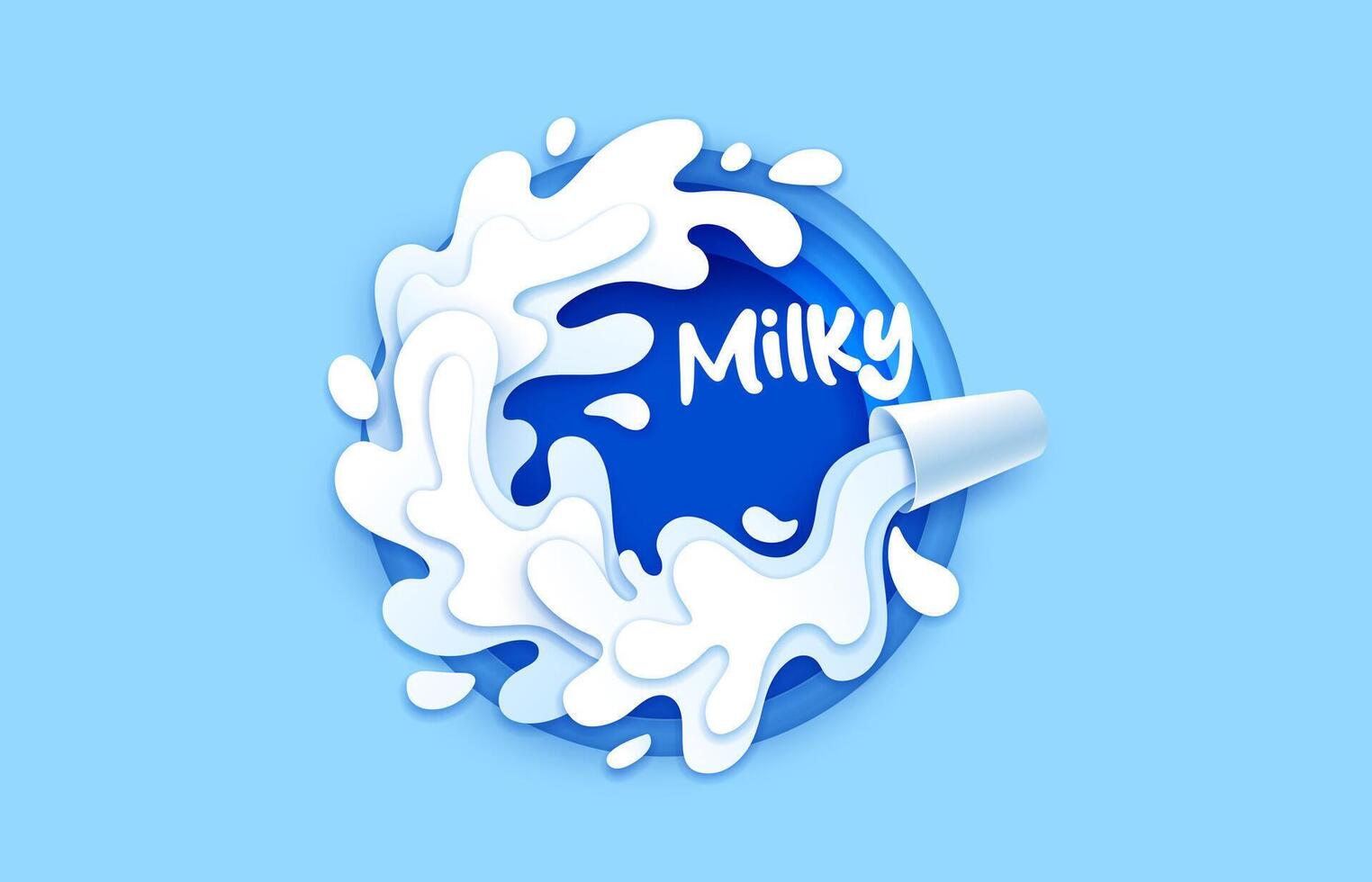 Paper cut milk glass with drink flow wave, splash vector