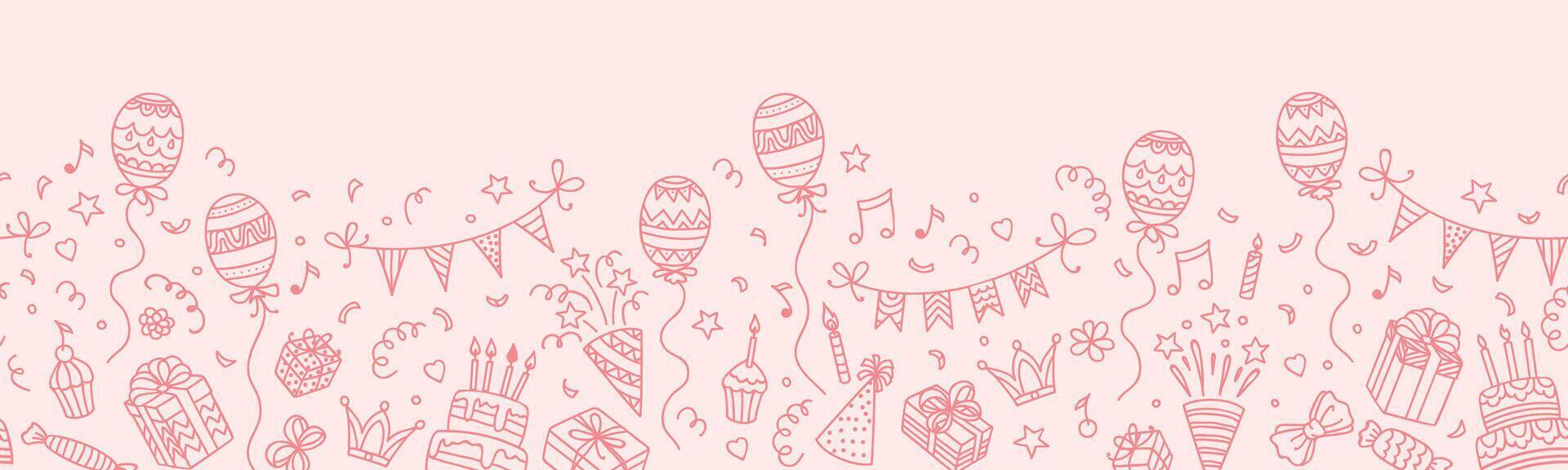Birthday party background, line gifts and balloons vector