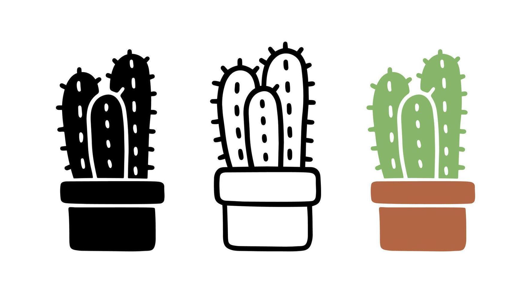 Set of Three head cactus, Illustration. vector