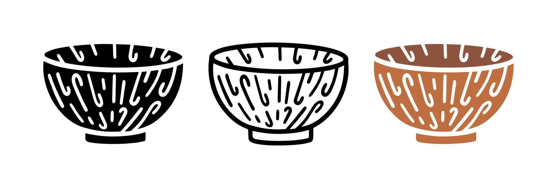Set of Bowl wood pattern cartoon doodle, Illustration. vector