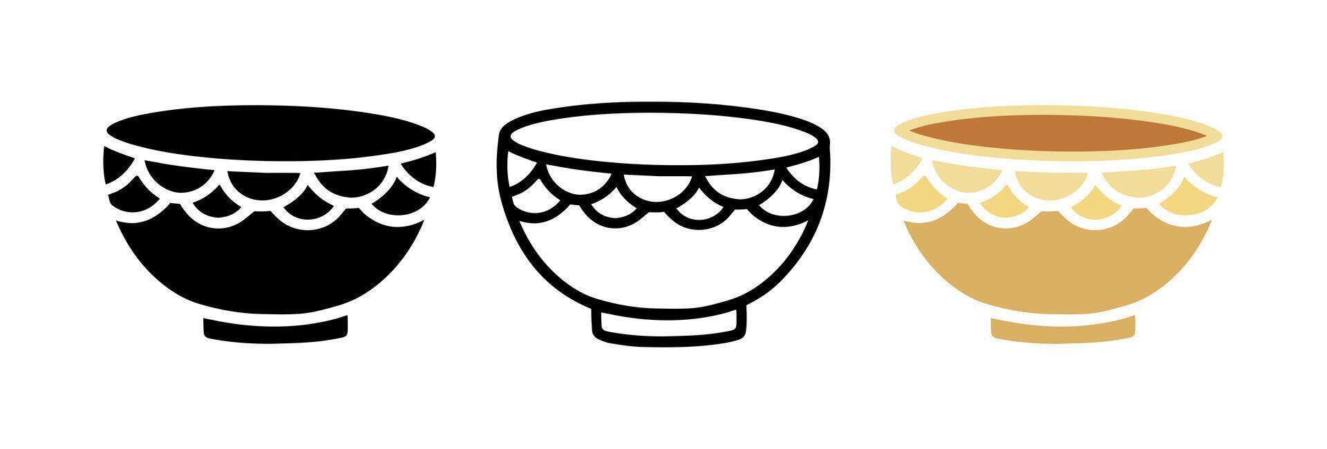 Set of Bowl traditional beautiful pattern cartoon doodle, Illustration. vector