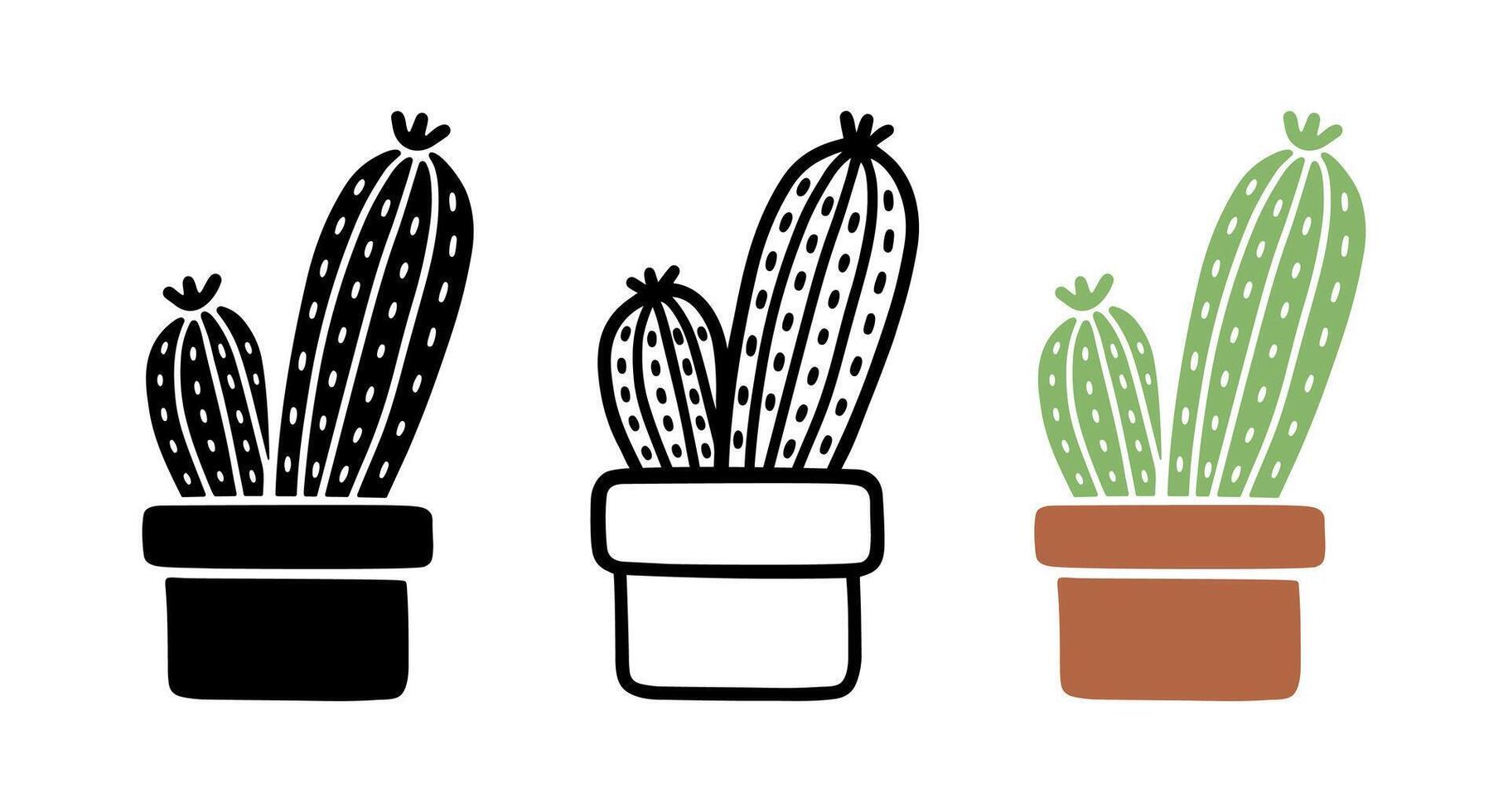 Set of Cartoon doodle of Two Headed cactus, Illustration vector