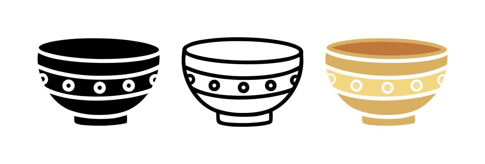 Set of Bowl antique style pattern cartoon doodle, Illustration. vector