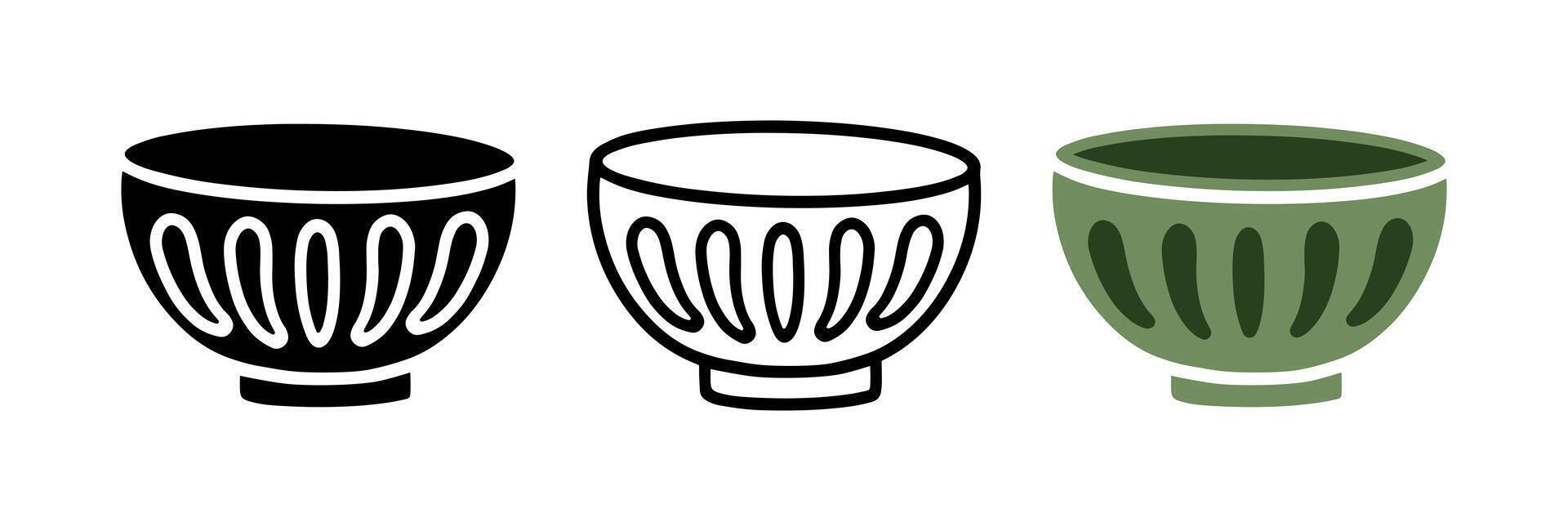 Set of Bowl vintage style pattern cartoon doodle, Illustration. vector