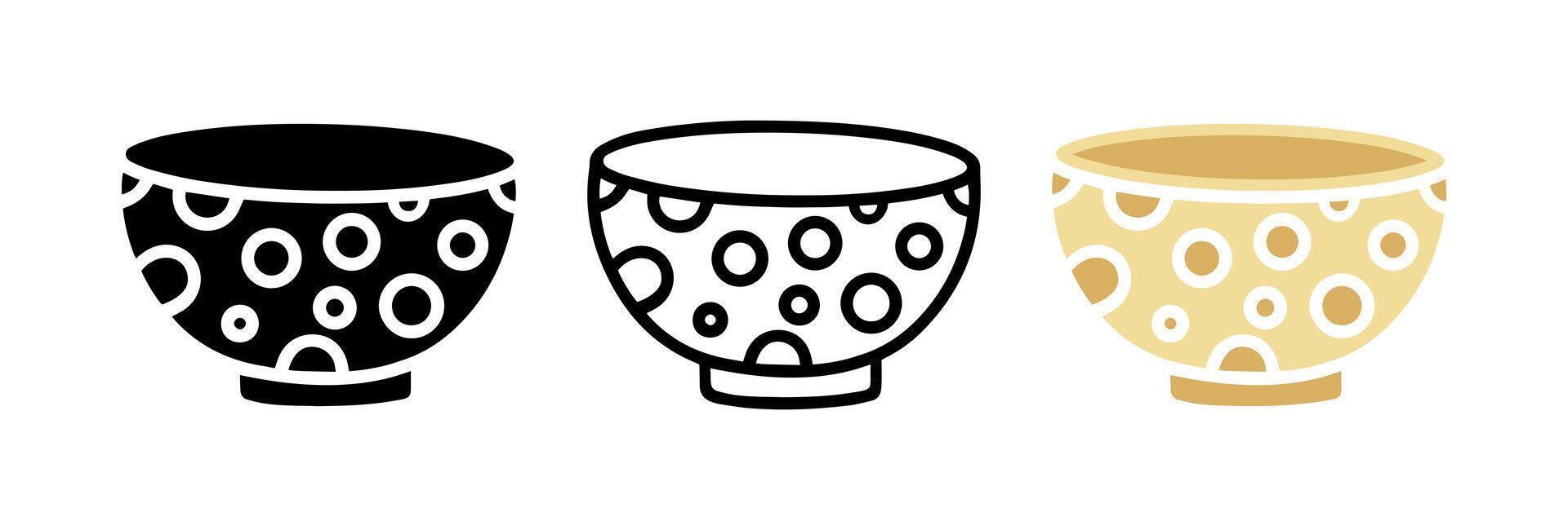 Set of Bowl dot pattern cartoon doodle, Illustration. vector