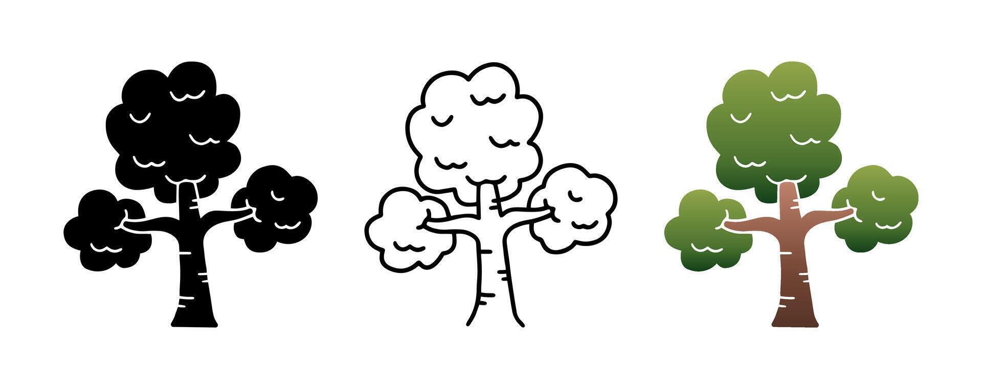 Set of Tree with Three stalks, cartoon doodle, Illustration. vector