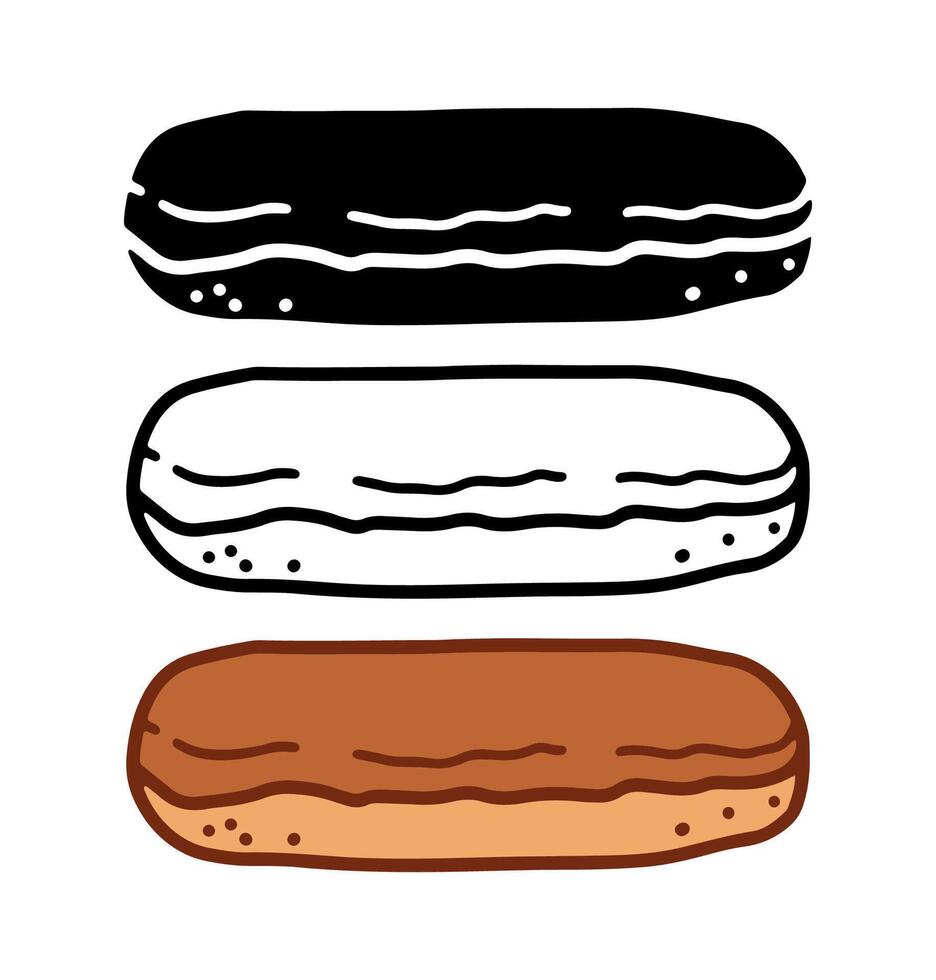 Set of Bakery bread with sweet cream on top, Cartoon doodle, Illustration. vector