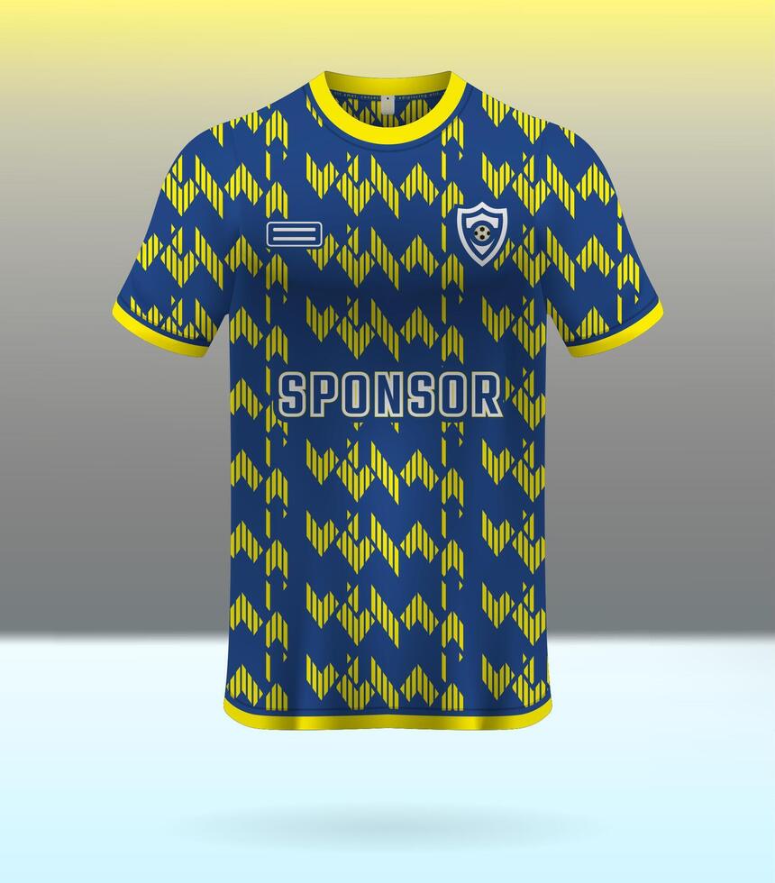 Sports uniform jersey design with yellow and blue abstract pattern background vector