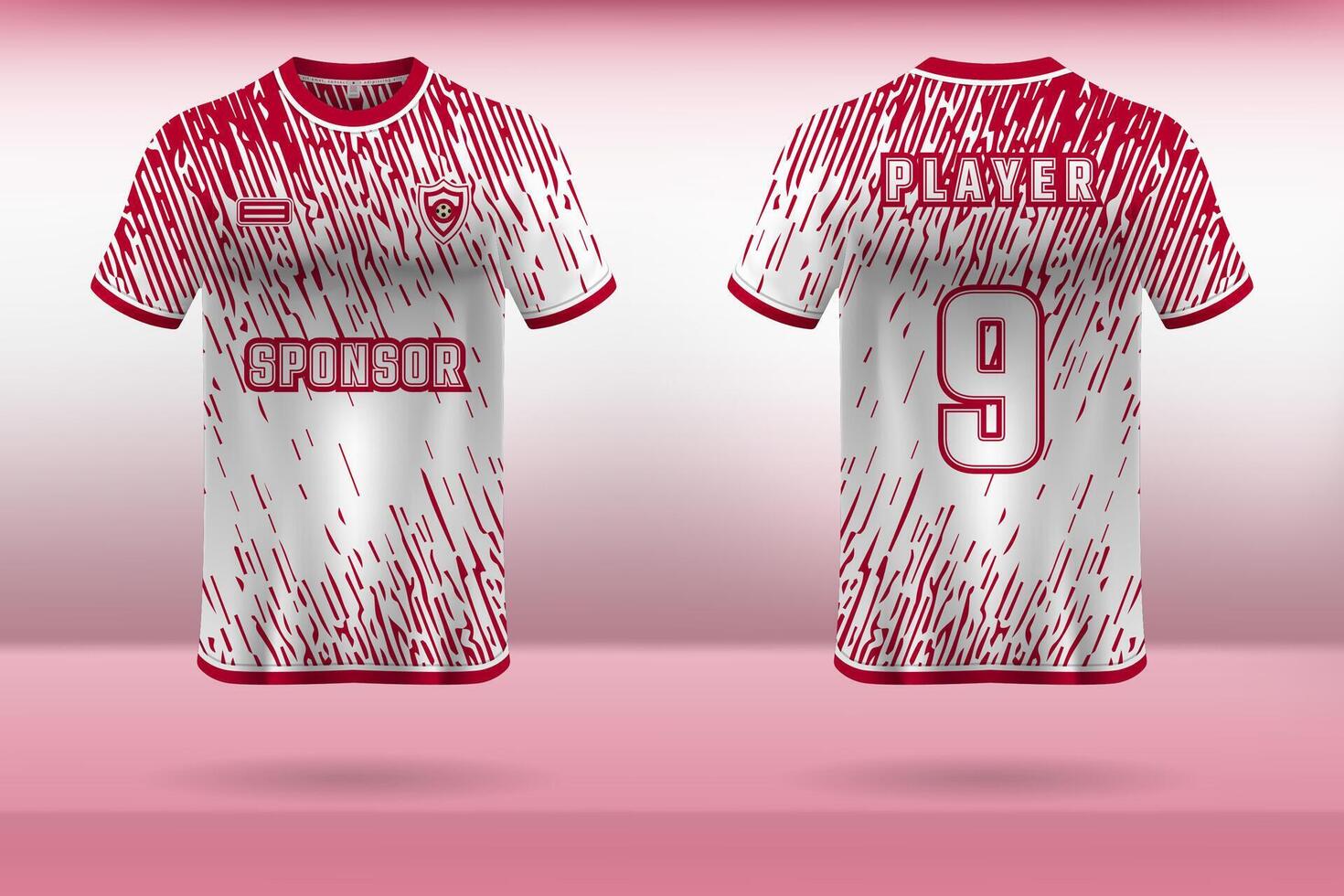 Sports uniform jersey design with red and white abstract pattern background vector