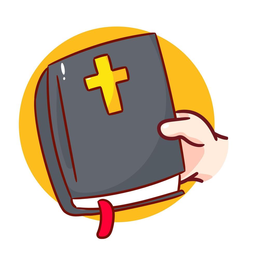 Hand Holding Bible Cartoon . Christianity Concept Design. Isolated Icon Flat Style Illustration. vector