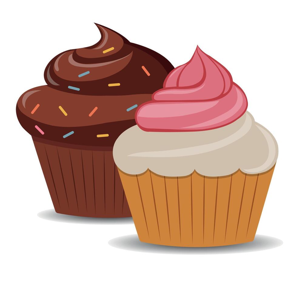 Chocolate and white cupcake on transparent background. vector