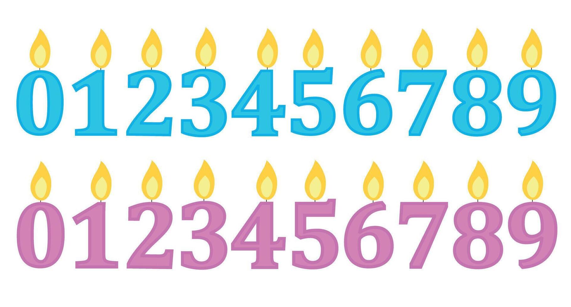 Birthday number candles from 0 to 9. vector