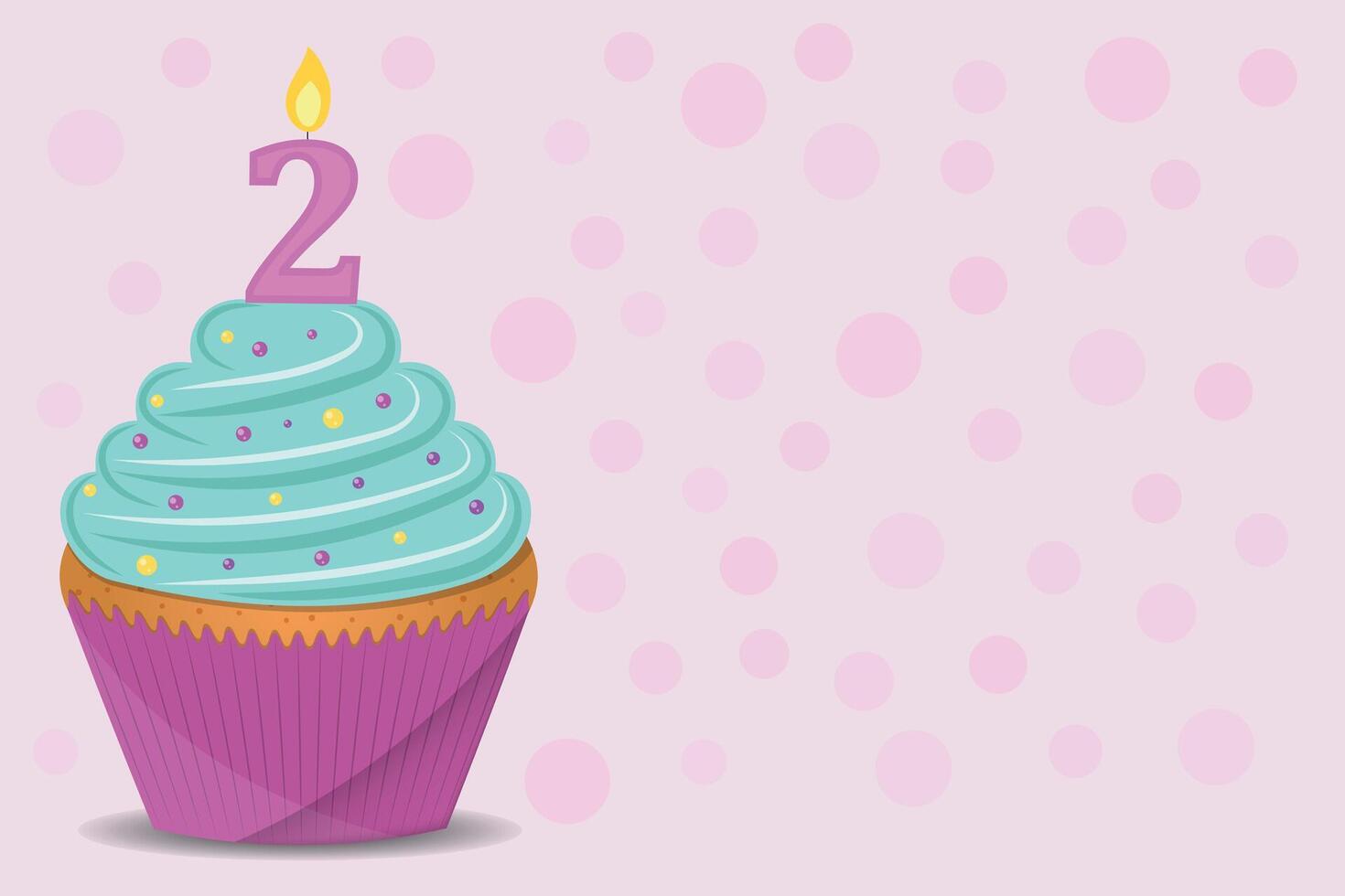 Background with birthday cupcake with number 2 candle. vector