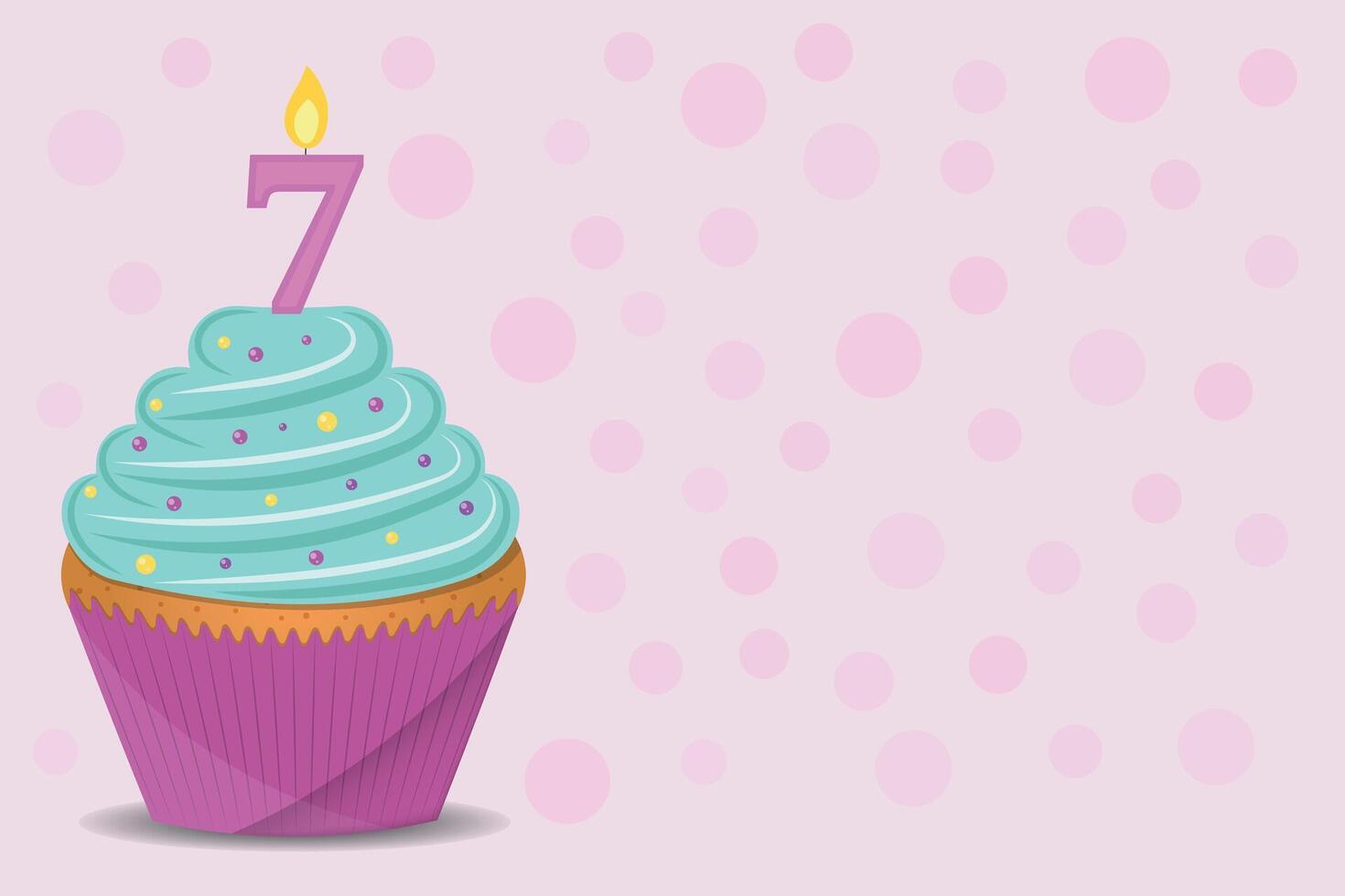 Background with birthday cupcake with number 7 candle. vector