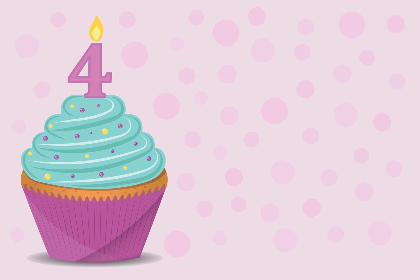Background with birthday cupcake with number 4 candle. vector